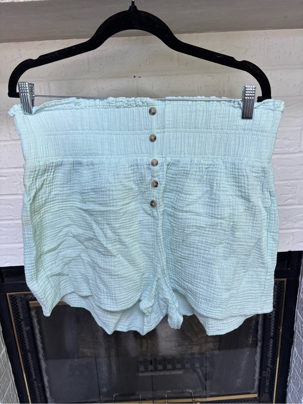 Simply Southern Light Aqua Smocked-Waist Button Front Shorts